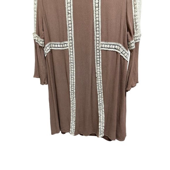 Ya Los Angeles Small Brown‎ Ivory Cold Shoulder Tunic Top Crochet Boho Peasant - Picture 5 of 8
